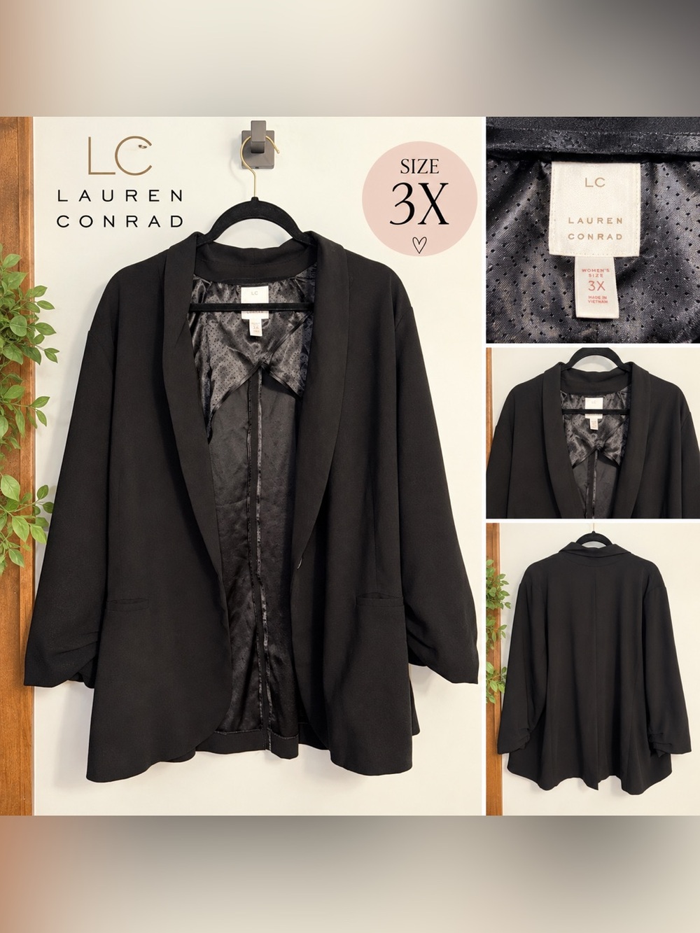 LC Lauren Conrad Black Cinch Wrist Blazer Plus Size 3X